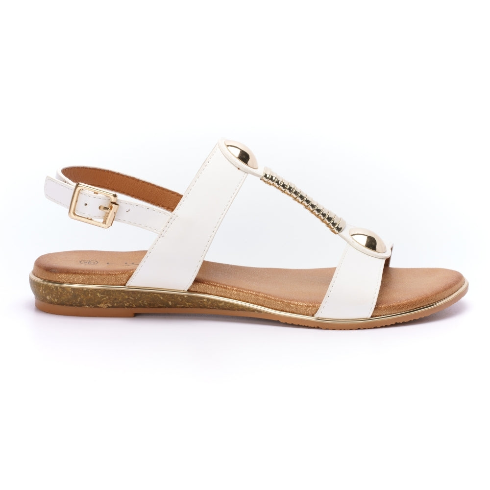 Womens Lunar Renoir Padded Insole Gold T-bar Sandals White