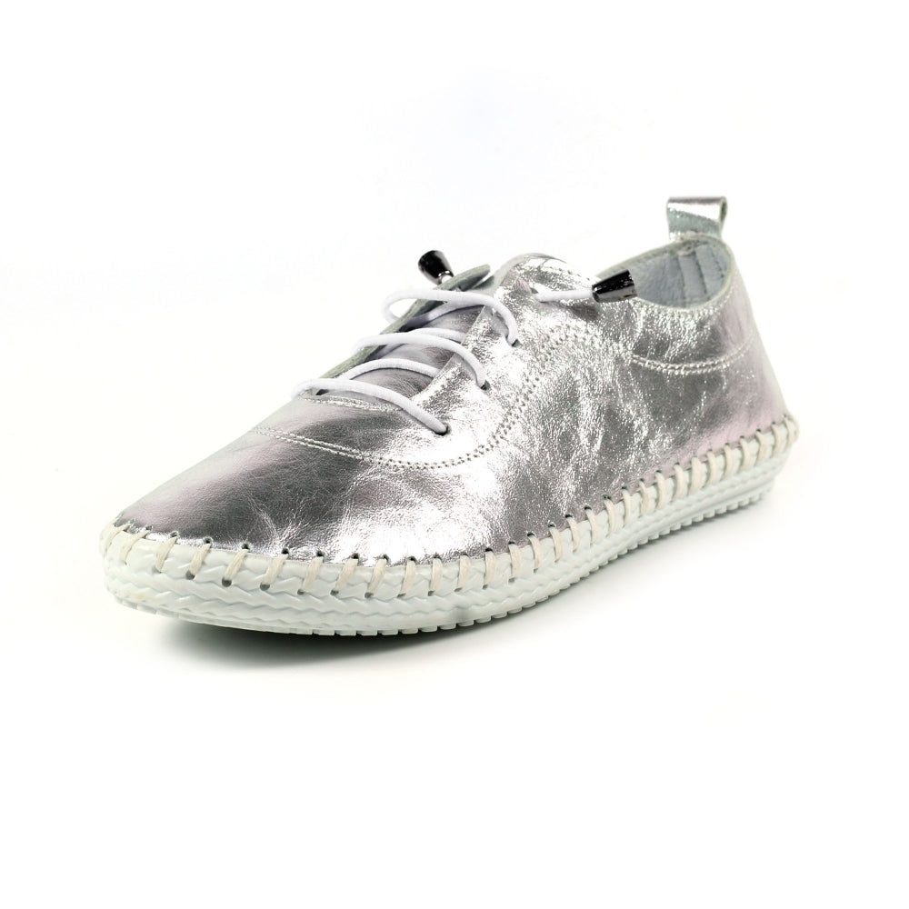 Womens Lunar St Ives Leather Casual Trainer Silver