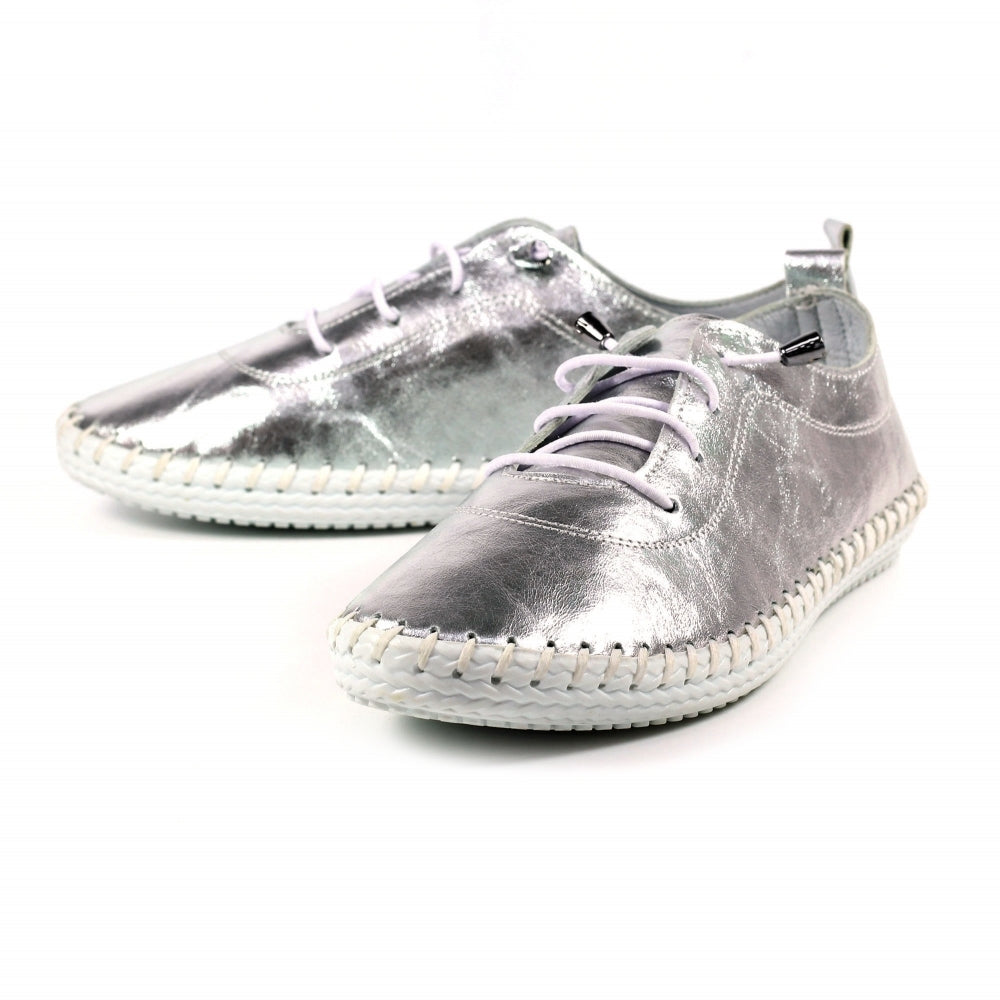 Womens Lunar St Ives Leather Casual Trainer Silver