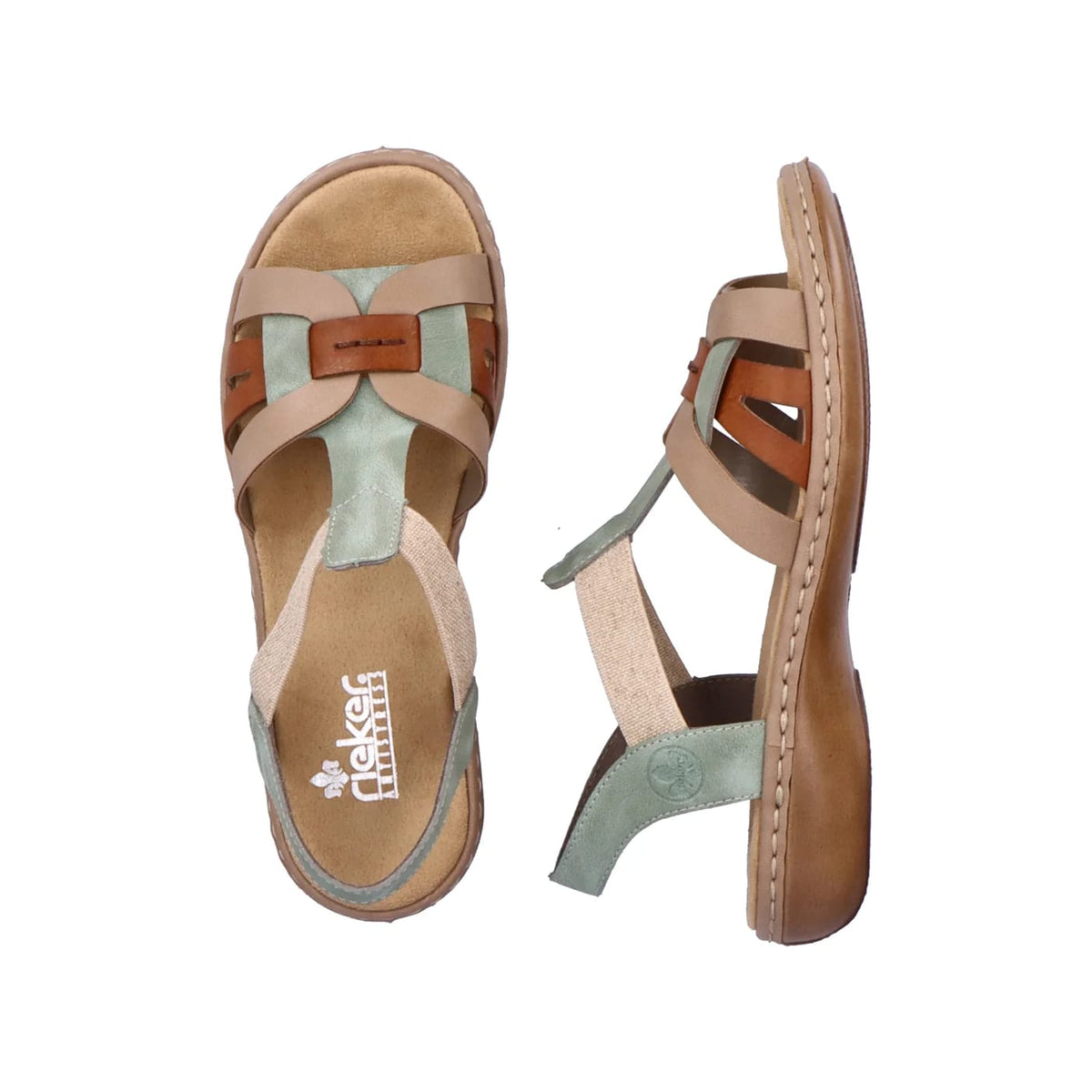 Womens Rieker Elasticated Sandals Green Combination