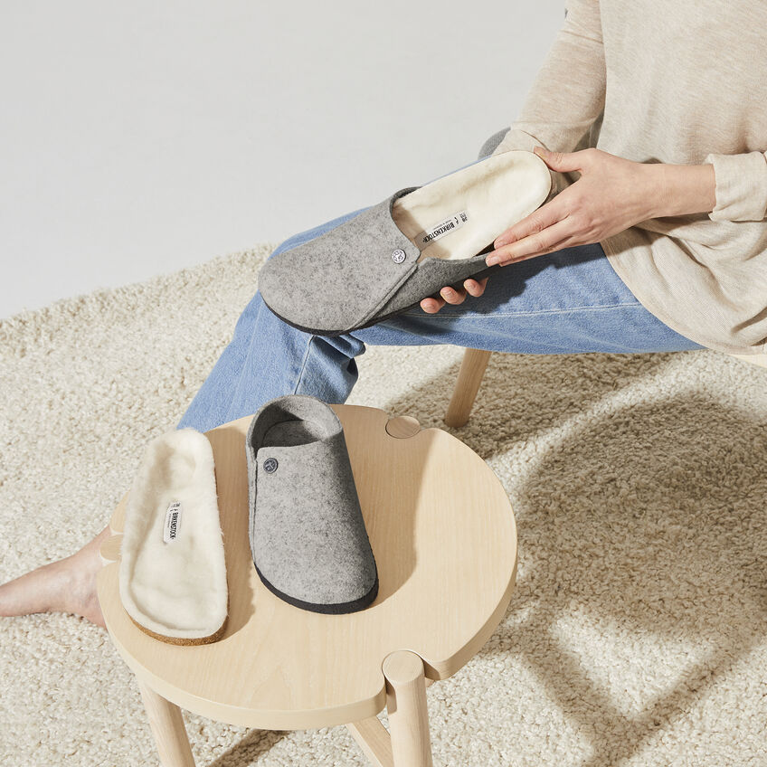 Birkenstock Zermatt Shearling Felt Slippers Light Grey Narrow Fit