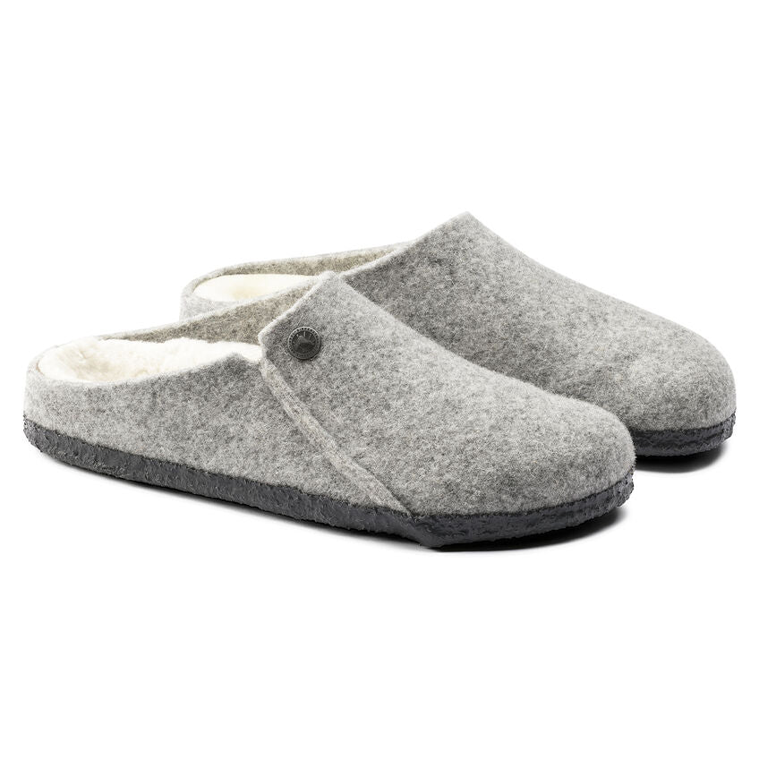 Birkenstock Zermatt Shearling Felt Slippers Light Grey Narrow Fit