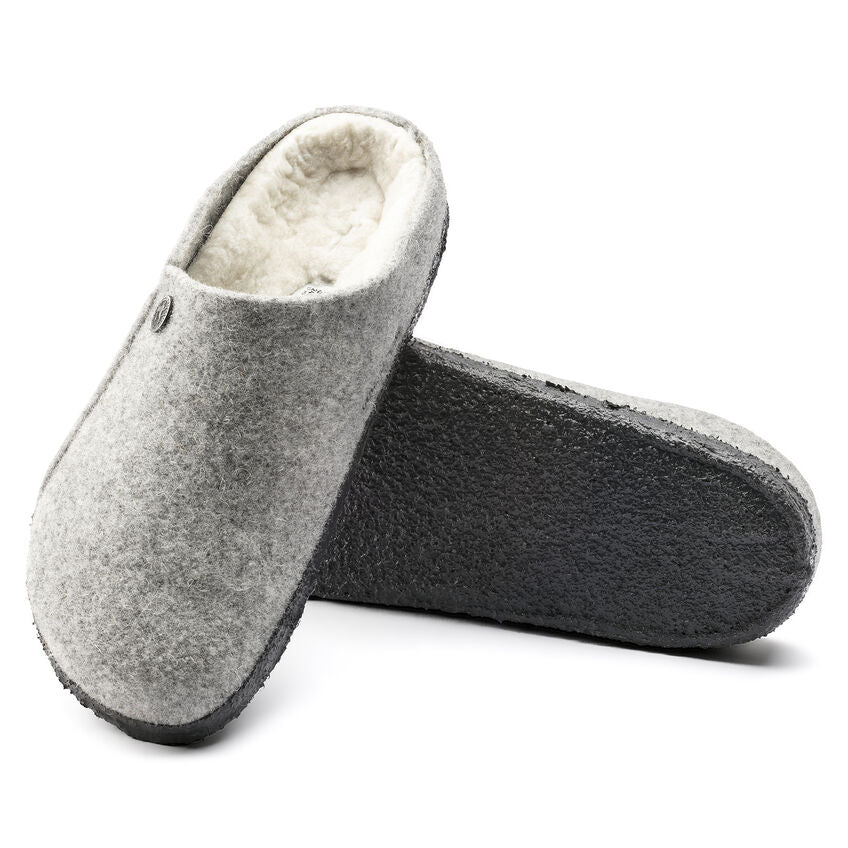 Birkenstock Zermatt Shearling Felt Slippers Light Grey Narrow Fit