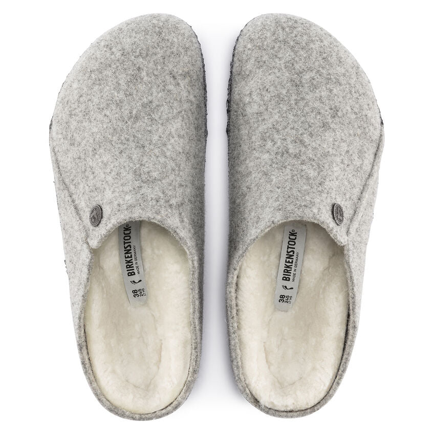 Birkenstock Zermatt Shearling Felt Slippers Light Grey Narrow Fit