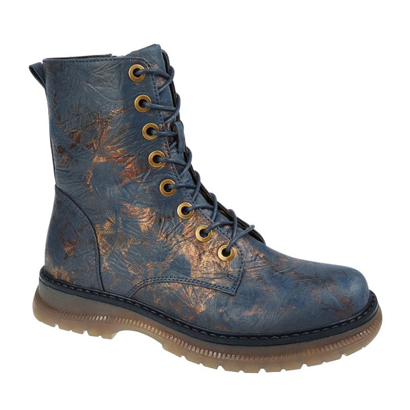 Womens Cipriata Lace Up Floral Ankle Boots Navy