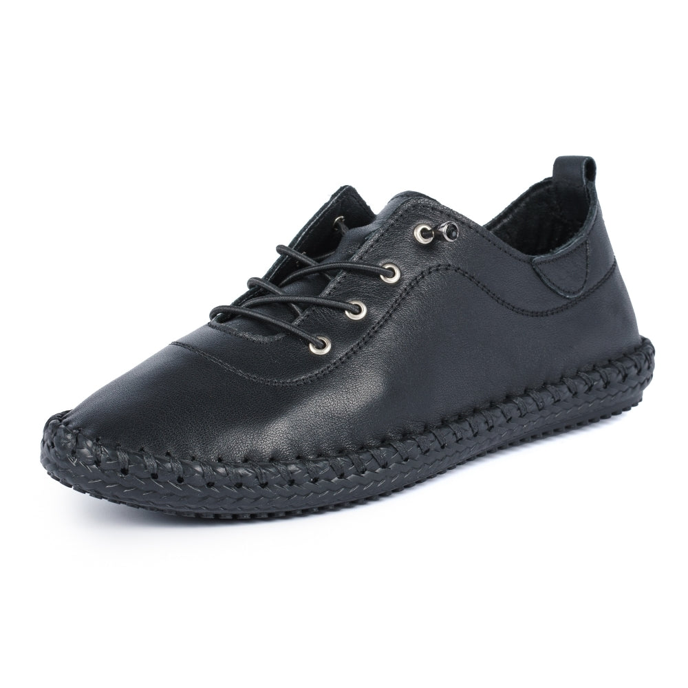 Womens Lunar St Ives Leather Casual Trainer All Black Sole