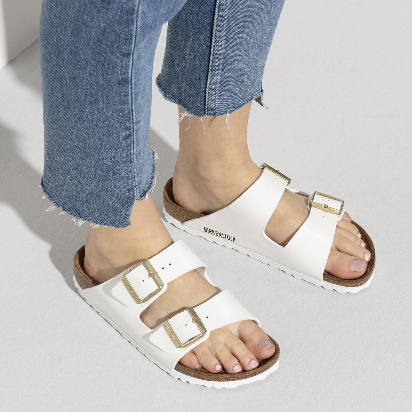 Birkenstock Arizona Two-Strap Patent Sandals White Regular Fit