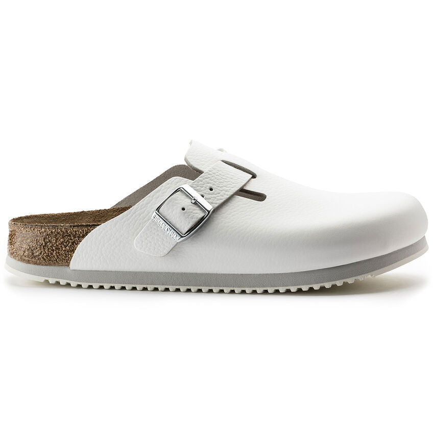 Birkenstock Boston Super Grip Natural Leather Clogs White Narrow Fit