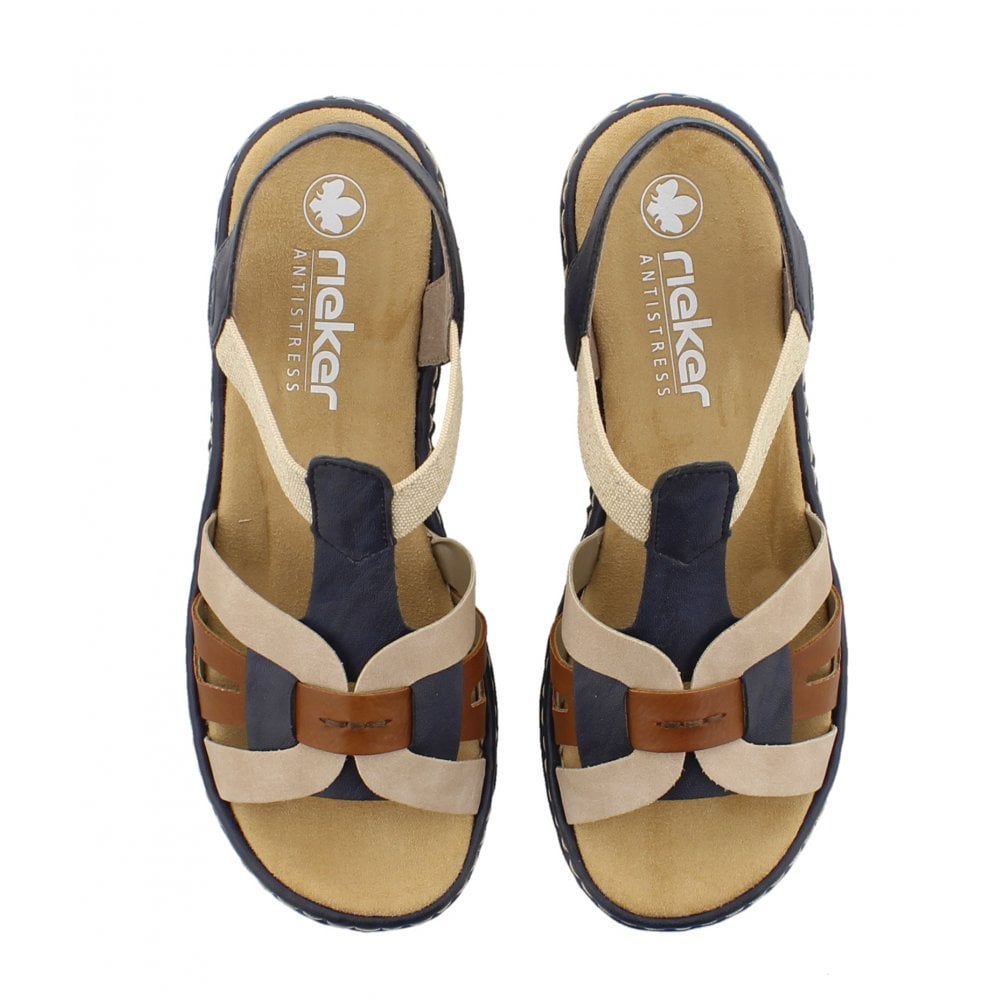 Womens Rieker Elasticated Sandals Blue Combination