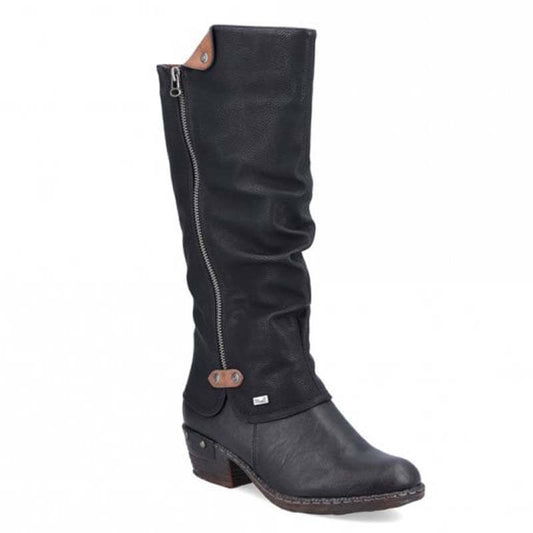 Womens Rieker Tex Water Resistant Knee High Boots Black