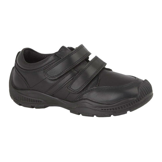 Boys Roamers Twin Touch Fastening Leather Shoe Black