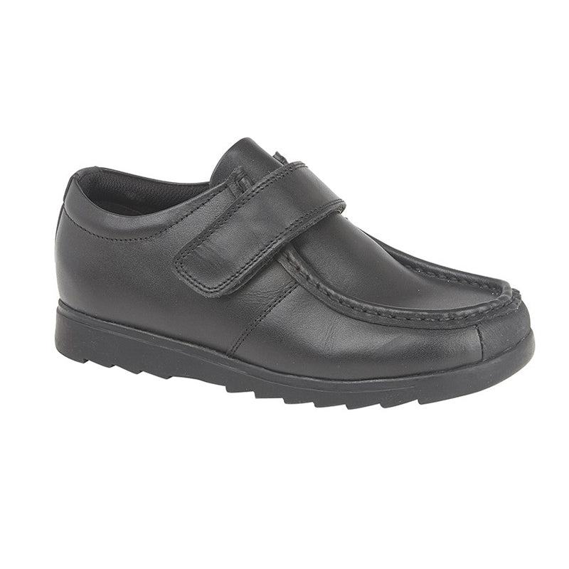 Boys Roamers One Bar Touch Fastening Casual Leather Shoe Black