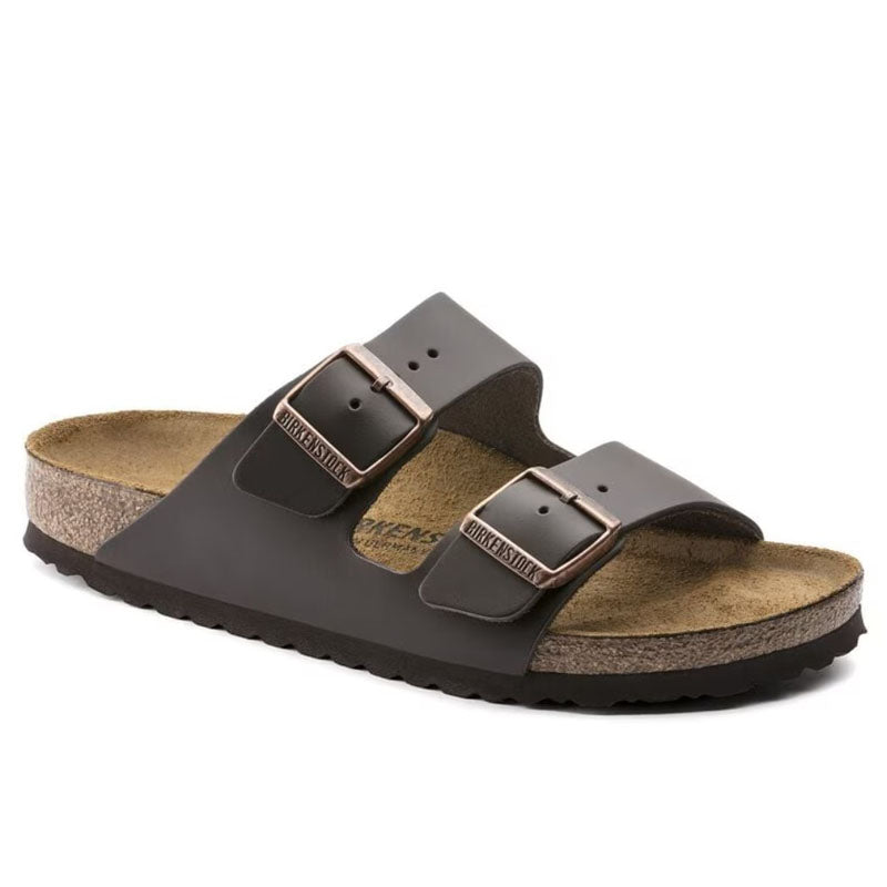 Birkenstock Arizona Two-Strap Natural Leather Sandals Narrow Width Brown