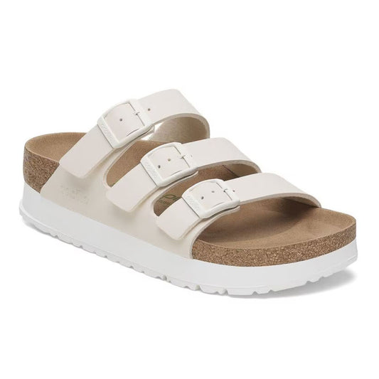 Birkenstock Florida Pap Flex Platform Birko-Flor Sandals EggShell White Narrow Width