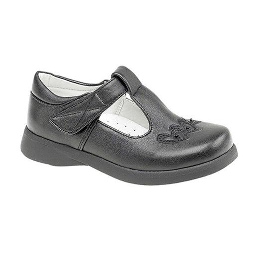 Girls Boulevard School Touch T-bar Shoe Matt Black