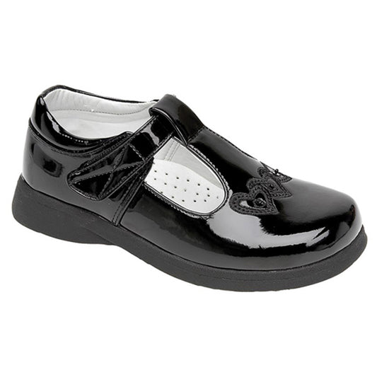 Girls Boulevard School Touch T-bar Patent Shoes Black