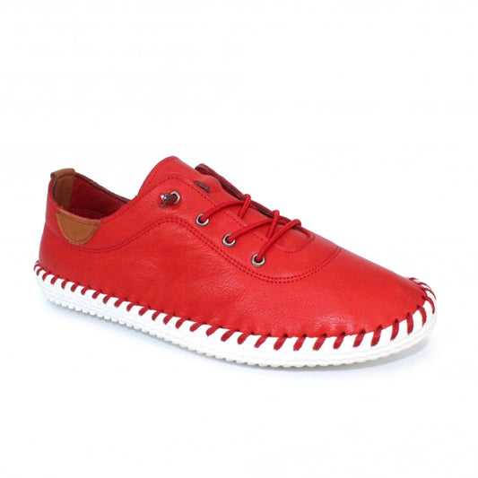 Womens Lunar St Ives Leather Casual Trainer Red