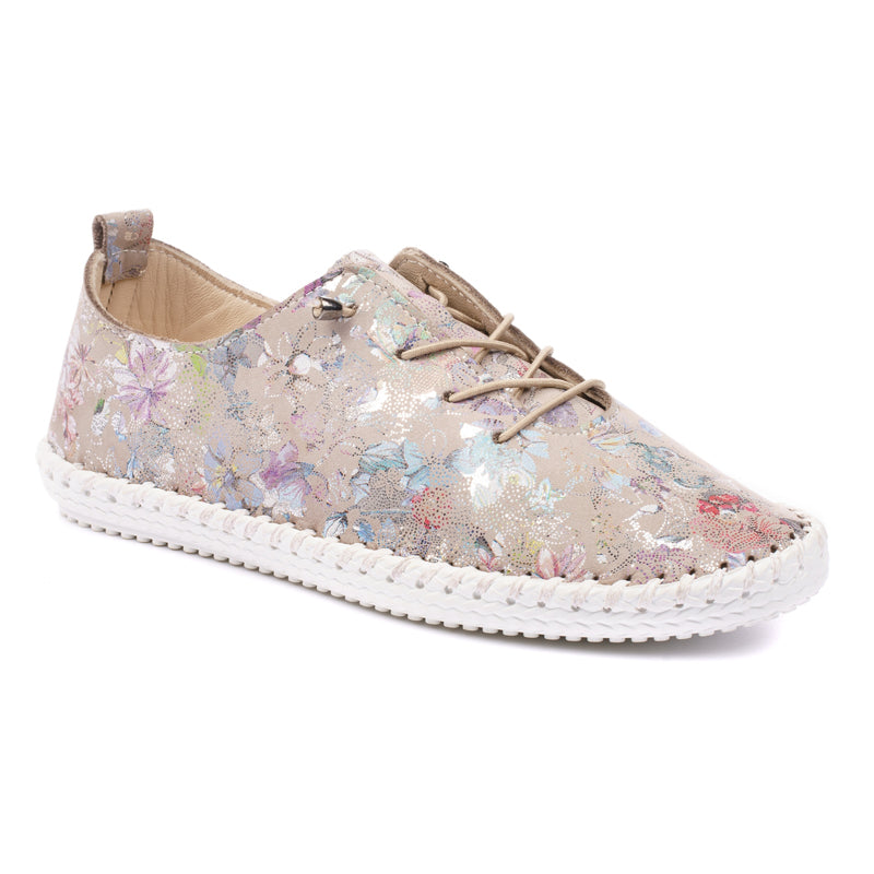 Womens Lunar Exbury Floral Leather Plimsoll Shoes Grey