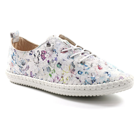 Womens Lunar Exbury Floral Leather Plimsoll Shoes White