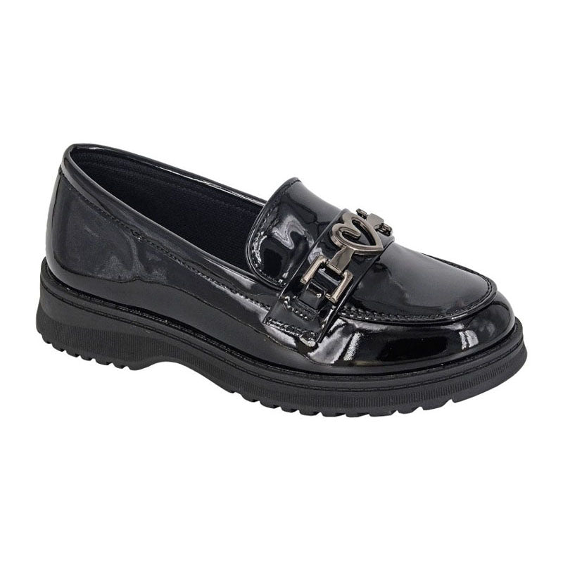 Girls Cipriata School Metal Heart Trim Shoes Black