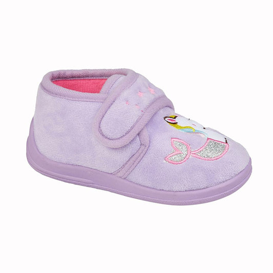 Girls Sleepers Lilac Velour Slippers Pink