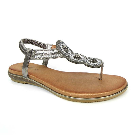 Womens Lunar Silvia Toe Post Gem Sandals Pewter