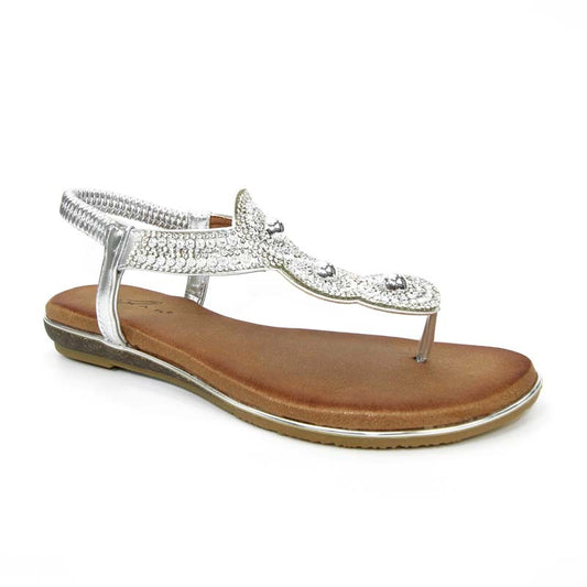 Womens Lunar Silvia Toe Post Gem Sandals Silver