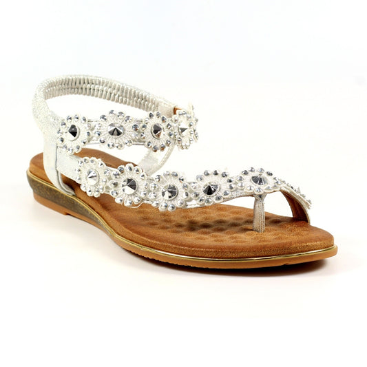 Lunar Charlotte II Soft Footbed Toe Post Womens Sandals Silver