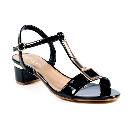 Lunar Blaze Sandal Ladies Patent Heel T-Bar Black