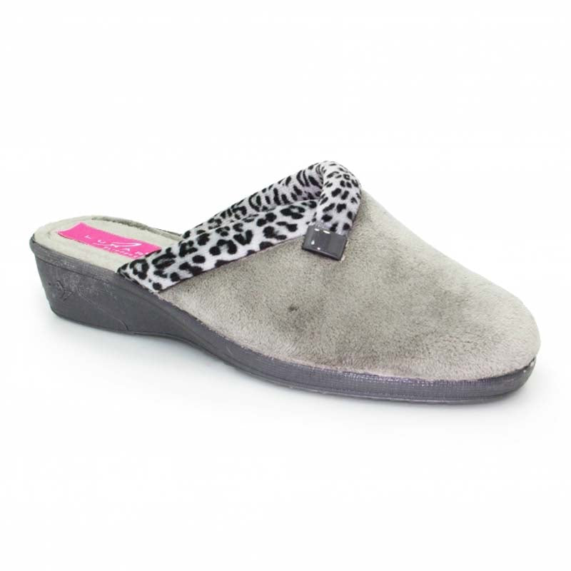 Womens Lunar Slip On Mule Wedge Slippers Grey