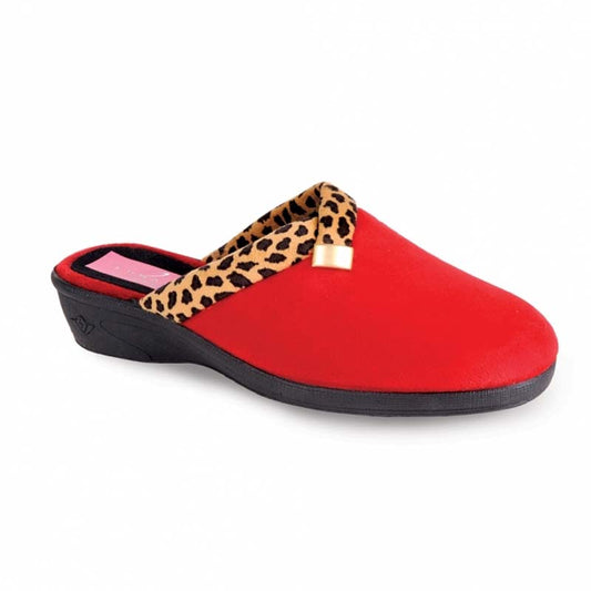 Womens Lunar Slip On Mule Wedge Slippers Red