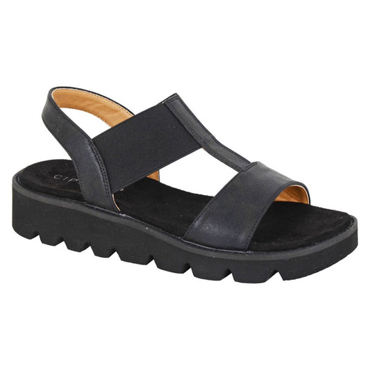 Womens Cipriata Elasticated Platform Wedge Sandals Black