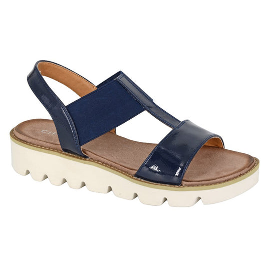 Womens Cipriata Elasticated Wedge Platform Sandals Navy