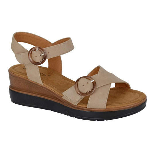 Womens Cipriata Buckle Crossover Platform Wedge Sandals Beige