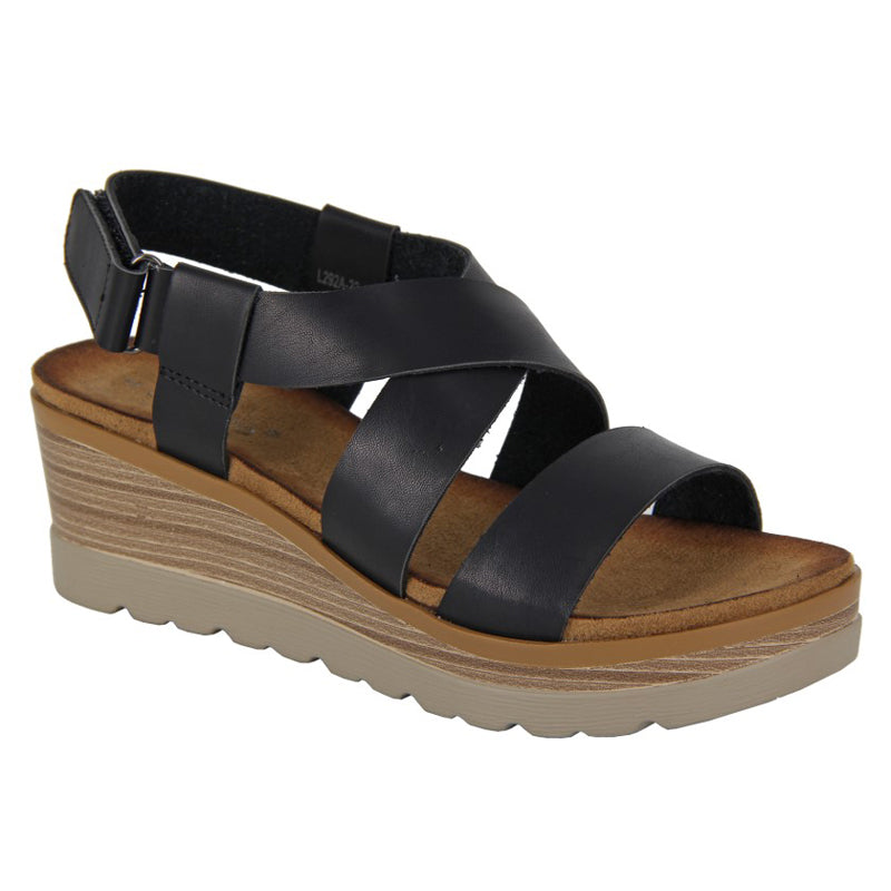 Womens Cipriata Crossover Velcro Touch Platform Wedge Sandals Black