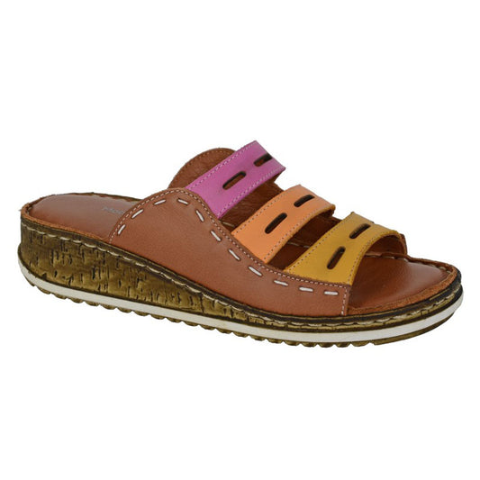 Womens Mod Comfys Leather Sandals Tan/Multi Colour