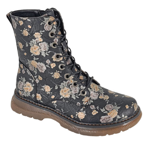 Womens Cipriata Lace Up Floral Boots Black