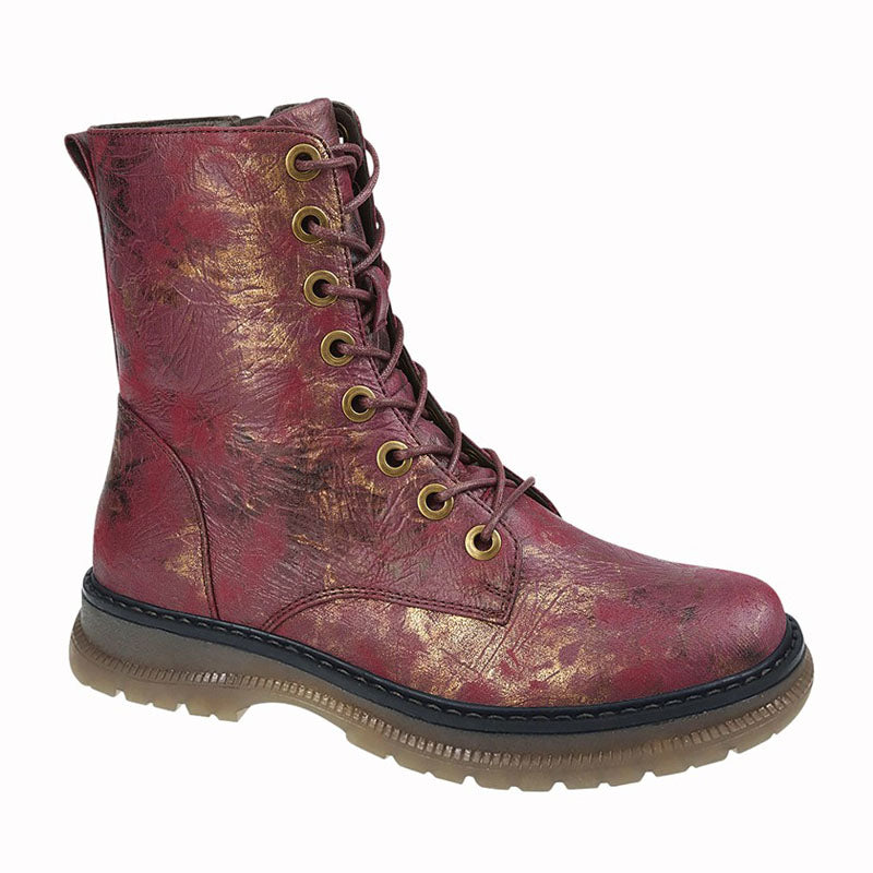 Womens Cipriata Lace Up Floral Boots Burgundy