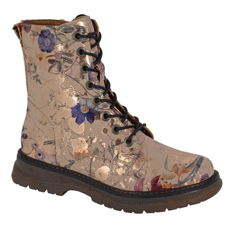 Womens Cipriata Lace Up Floral Ankle Boots Gold Floral