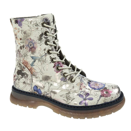 Womens Cipriata Lace Up Floral Ankle Boots Light Grey