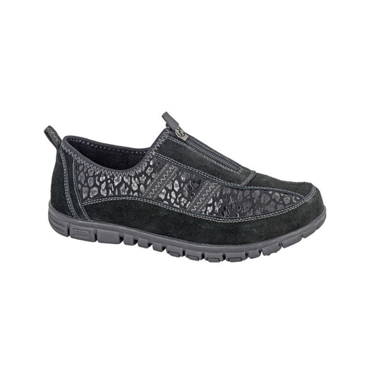 Womens Boulevard Wide Fitting Suede/Printed Shoes Black