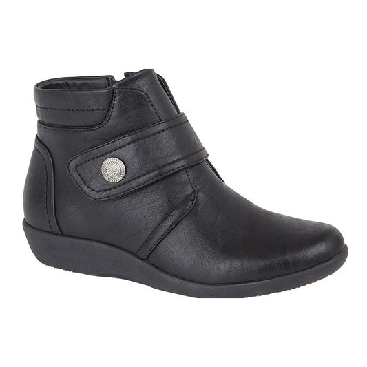 Womens Boulevard Wide Fit Ankle Boots With Touch and Zip Fastening Black