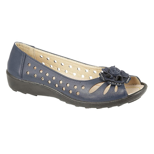 Womens Boulevard Ladies Punched Open Toe Casual Shoes Navy