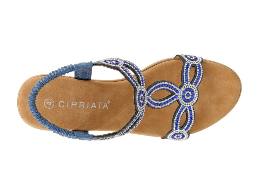 Womens Cipriata Elasticated Sling-Back Wedge Sandals Blue