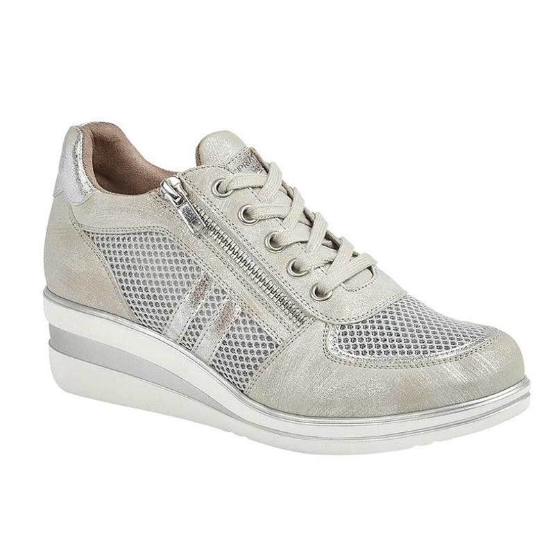 Womens Cipriata Ladies Lace & Zip Wedge Trainer Silver