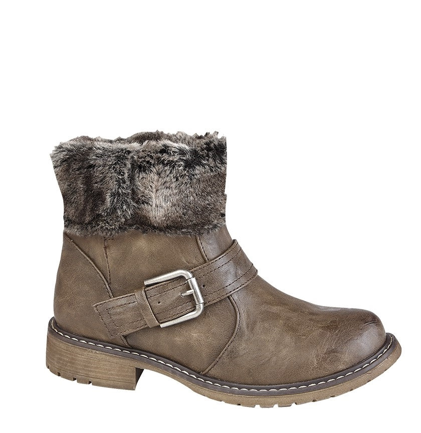 Womens Cipriata Press Stud Fold Down Biker Style Ankle Boots Brown brookfield comfort