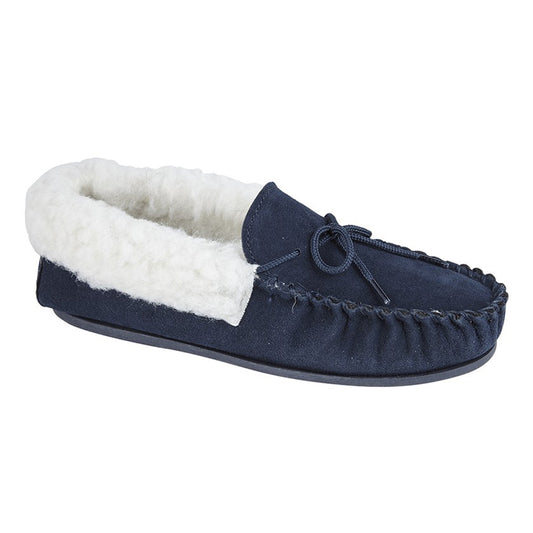 Womens Mokkers Emily Suede Moccasin Slipper Navy