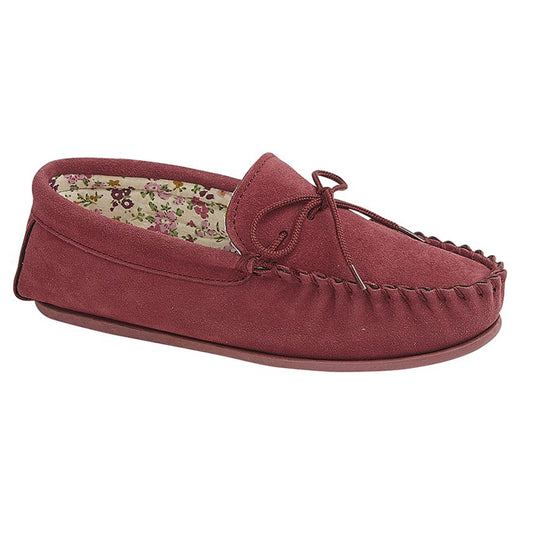 Womens Mokkers Lily Suede Moccasin Slipper Red