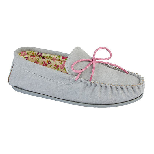 Womens Mokkers Lily Suede Moccasin Slipper Grey