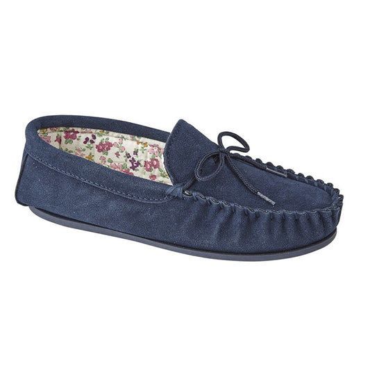 Womens Mokkers Lily Suede Moccasin Slipper Navy